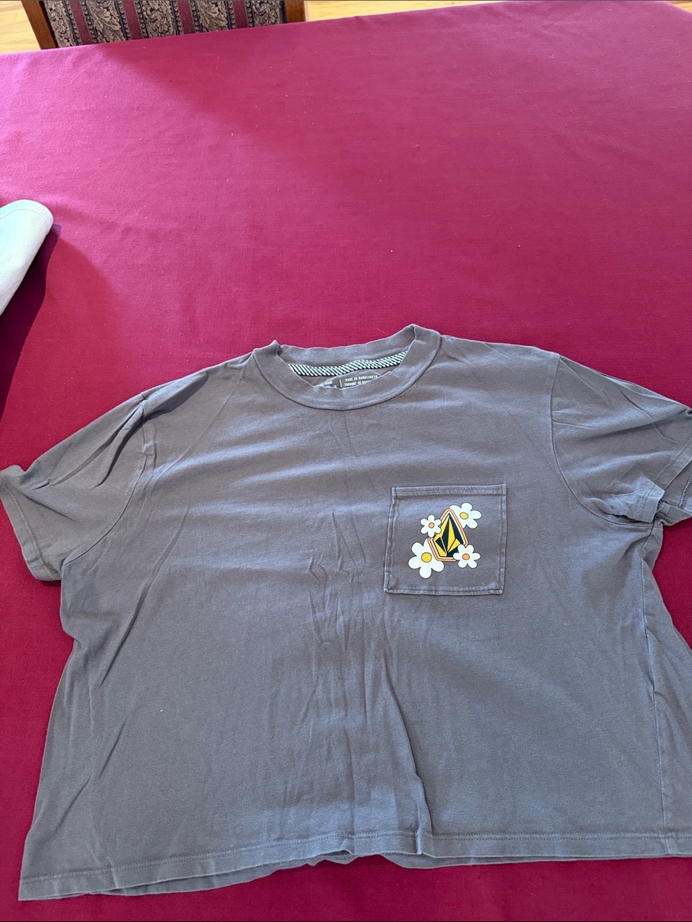 Volcom Girl's Brown Pocket Crop Top with Floral Diamond Logo